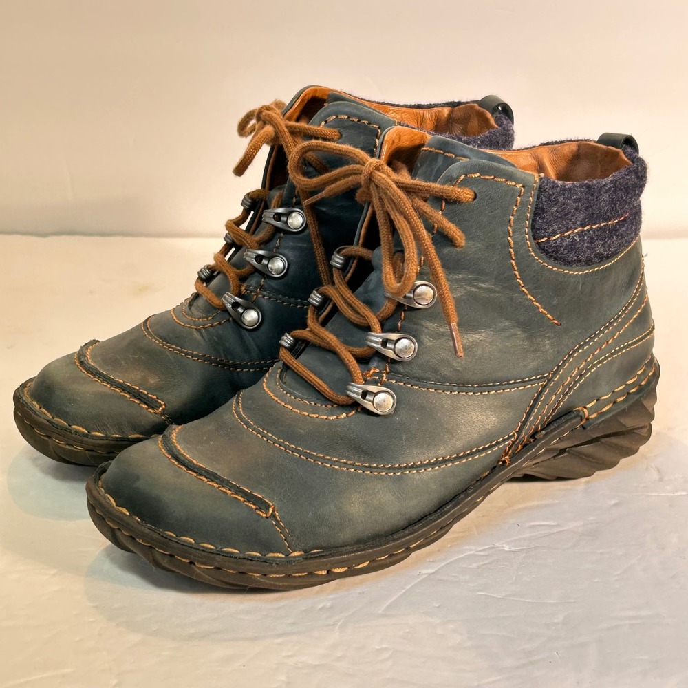 Josef Seibel Neele Ocean Blue Leather Ankle Comfort Boots EU 37 US 6.5 Women's